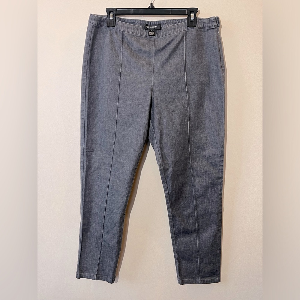 St. John Emma Pants Women 12 Charcoal Gray‎ Side Zip Straight Leg Flat Front